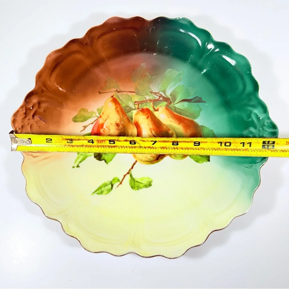 Antique Z. S.‎ & Co Bavaria Scalloped Punch Plate, 12”, Hand Painted Fruit Pear